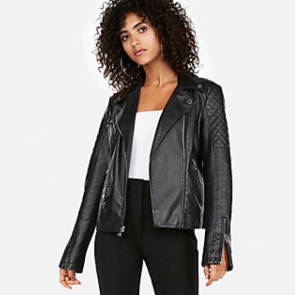 Faux Leather Quilted Moto Jacket